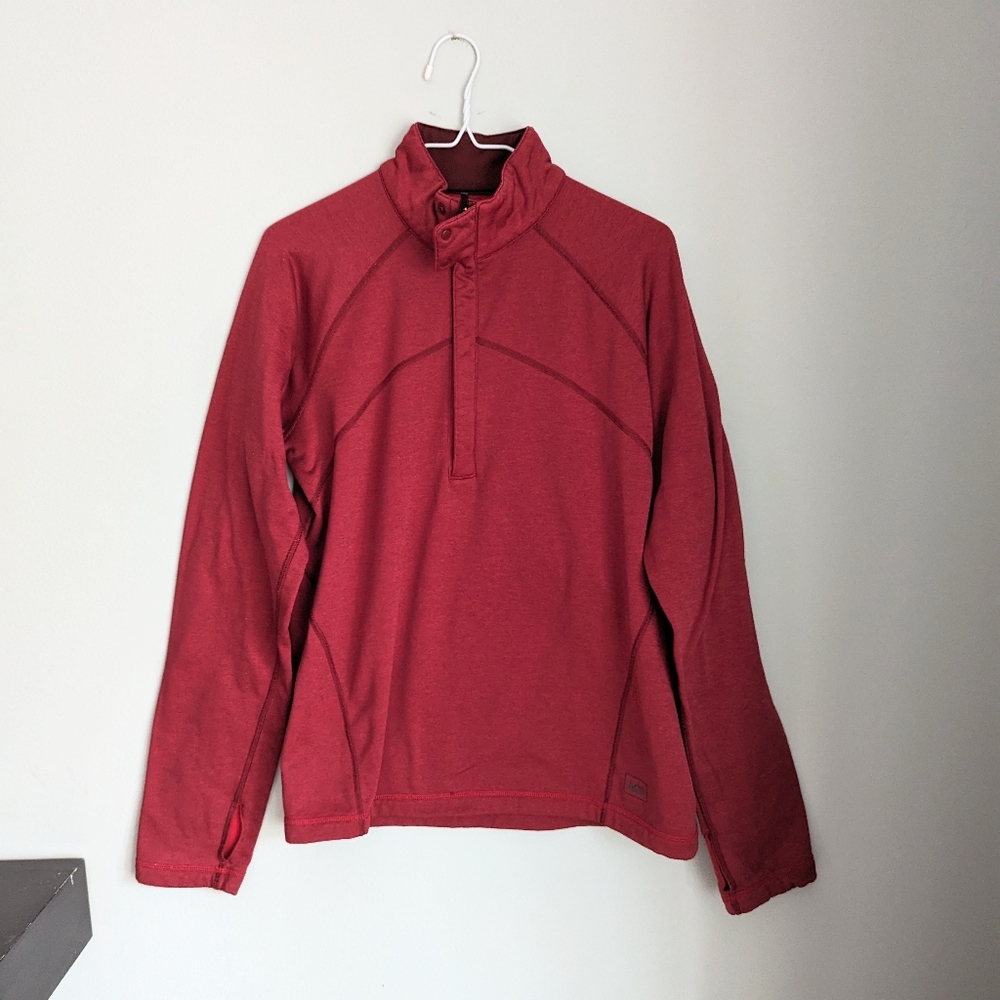 REI Mens Small Red 1/4Zip Pullover Outdoor Hiking Sweatshirt Snap Button Neck 32